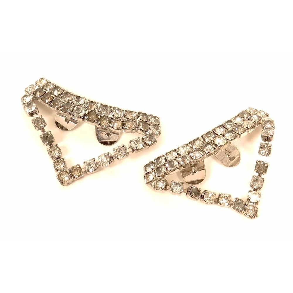 Vintage‎ Smokey Gray Rhinestone Silver Musi Shoe Buckles Clips